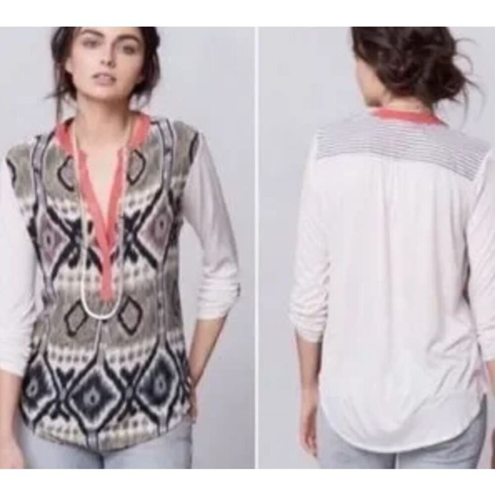 TINY Anthropologie Sima Ikat BOHO PRINT Blouse Tunic Top sz S